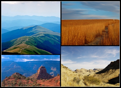 Retirement and Hiking photos by: clockwise - Horia Varlan, Adam Sparks, Damien du Toit, all cc, Grand Canyon public domain Retirement and Hiking